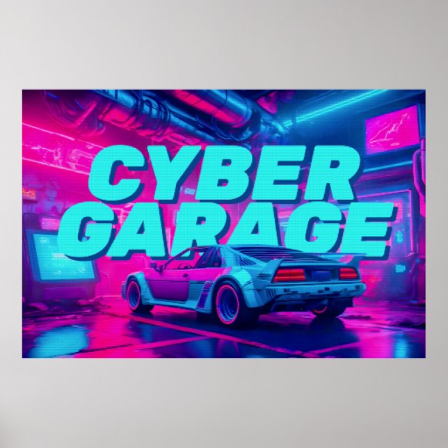 Cyberpunk Retro Car Synthwave Garage Sci-Fi Poster (Front)