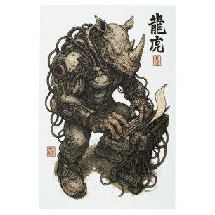 Cyberpunk Rhino with Cannon Arm Metal Print