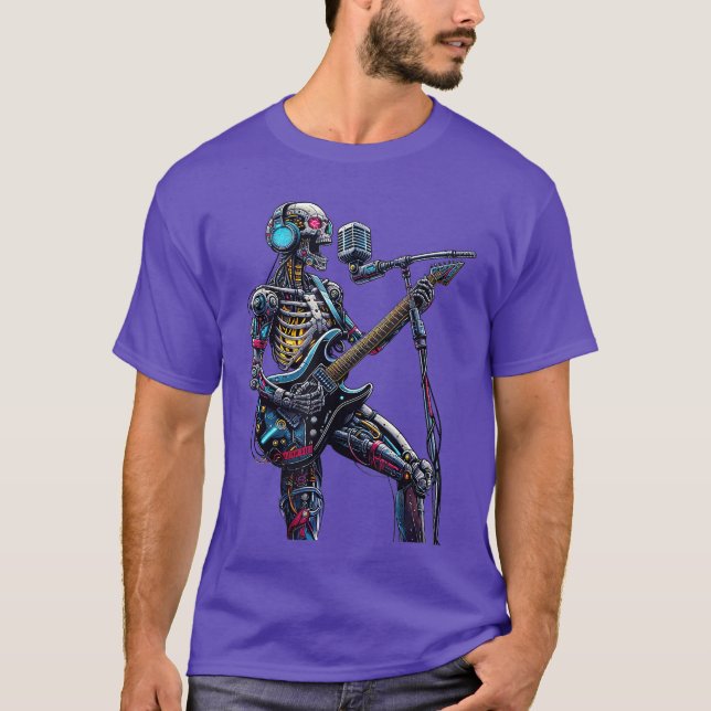 Cyberpunk Robotic Skeleton Electric Guitar Music S T-Shirt (Front)