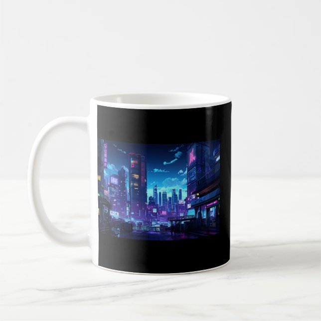 Cyberpunk Rooftop Tokyo Coffee Mug (Left)