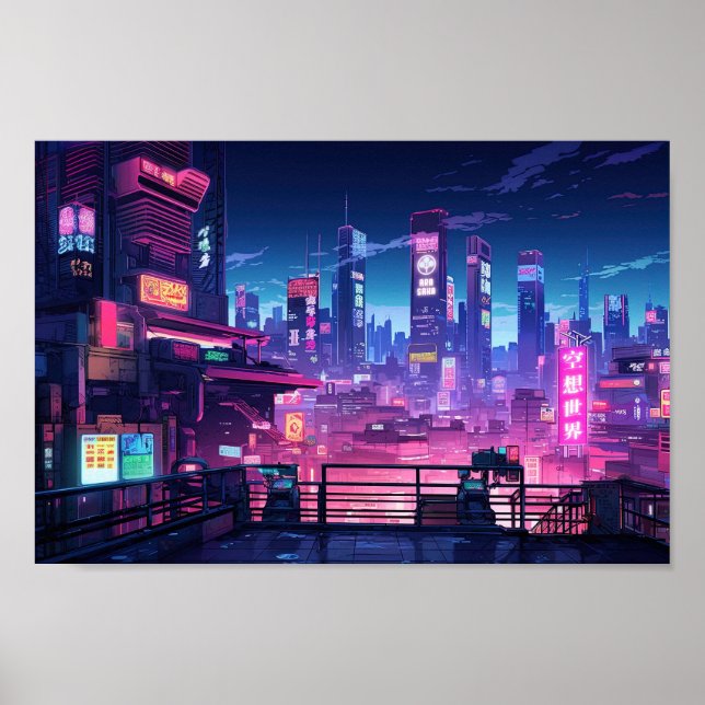 Cyberpunk Rooftop Tokyo Poster (Front)