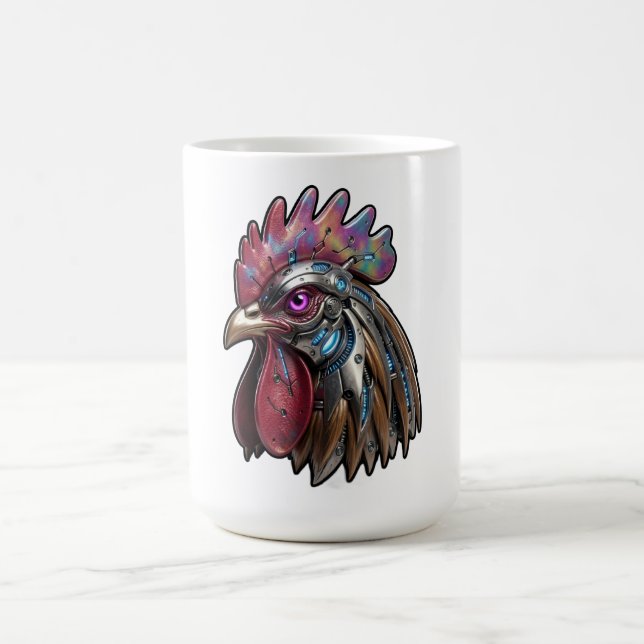 Cyberpunk Rooster Iridescent Mechanical Art  Coffee Mug (Center)