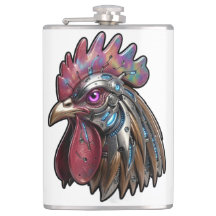 Cyberpunk Rooster Iridescent Mechanical Art 