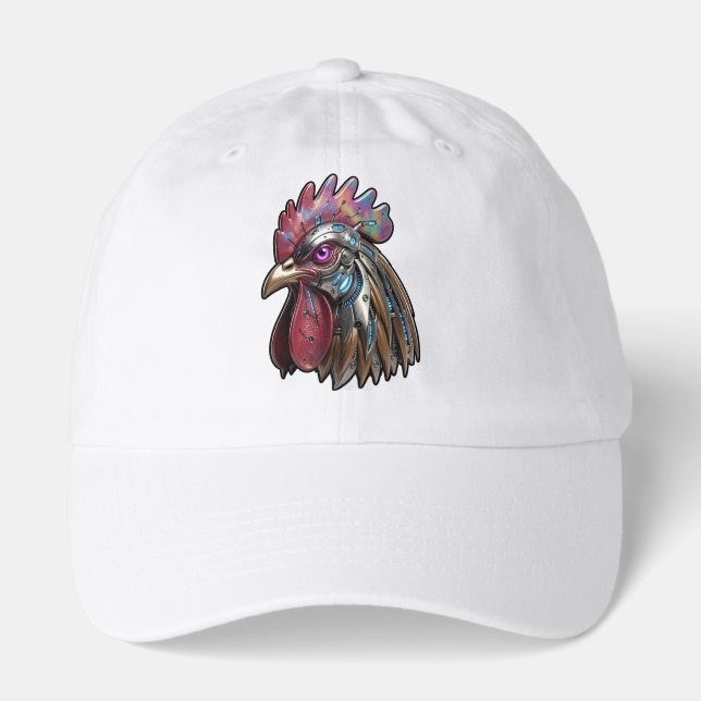 Cyberpunk Rooster Iridescent Mechanical Art  Hat (Front)