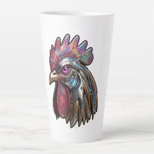 Cyberpunk Rooster Iridescent Mechanical Art Latte Mug