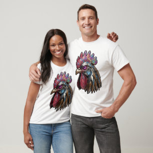 Cyberpunk Rooster Iridescent Mechanical Art T-Shirt