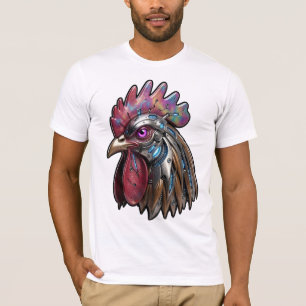 Cyberpunk Rooster Iridescent Mechanical Art T-Shirt