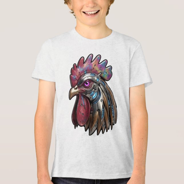 Cyberpunk Rooster Iridescent Mechanical Art  Tri-Blend Shirt (Front)