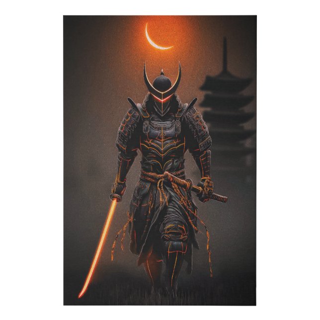 Cyberpunk Samurai Futuristic Warrior Faux Canvas Print (Front)