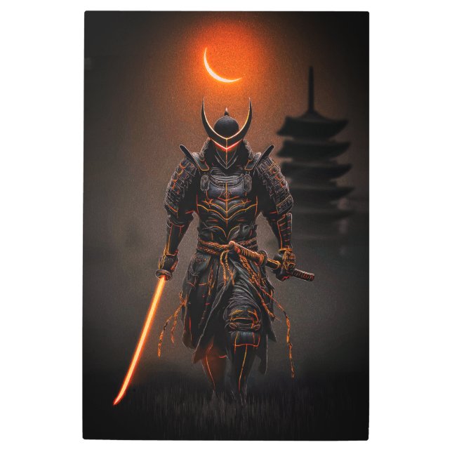 Cyberpunk Samurai Futuristic Warrior Metal Print (Front)