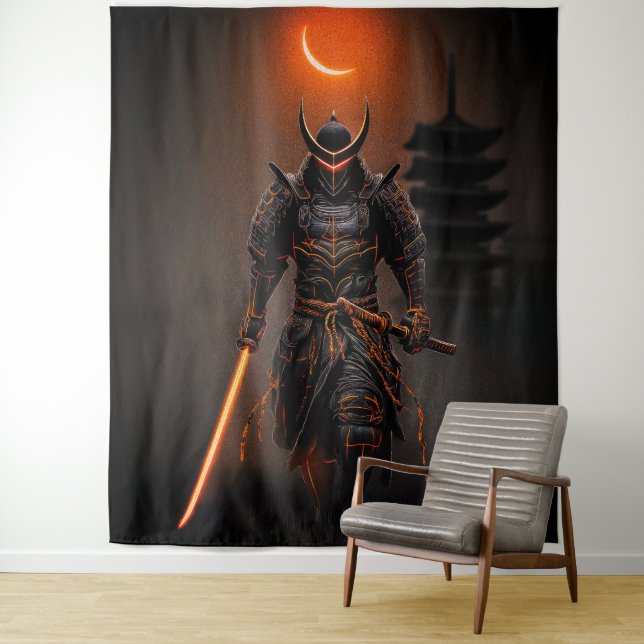Cyberpunk Samurai Futuristic Warrior Tapestry (In Situ)