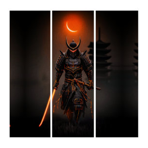 Cyberpunk Samurai Futuristic Warrior Triptych