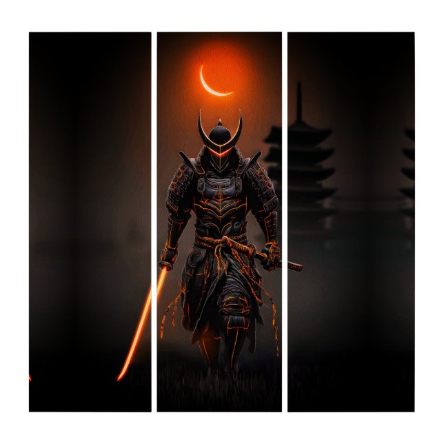 Cyberpunk Samurai Futuristic Warrior Triptych (Front)