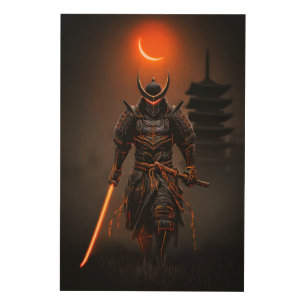 Cyberpunk Samurai Futuristic Warrior Wood Wall Art