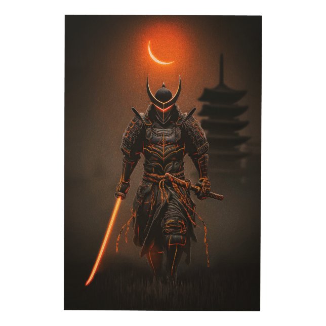 Cyberpunk Samurai Futuristic Warrior Wood Wall Art (Front)
