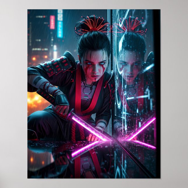 Cyberpunk Samurai Girl Poster (Front)