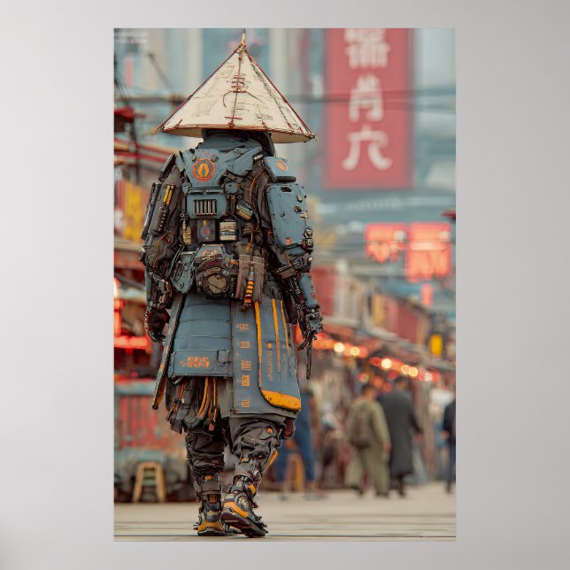 Cyberpunk Samurai Mecha Conical Hat Poster (Front)