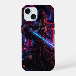 Cyberpunk Samurai Woman  – Neon Ronin iPhone 15 Case