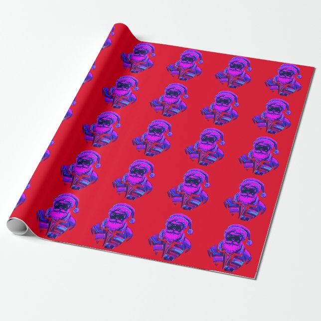 Cyberpunk Santa Claus Wrapping Paper (Unrolled)
