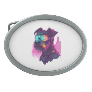 Cyberpunk Schnauzer � Futuristic Neon Dog Belt Buckle