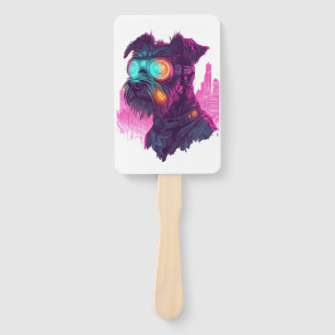 Cyberpunk Schnauzer � Futuristic Neon Dog Hand Fan