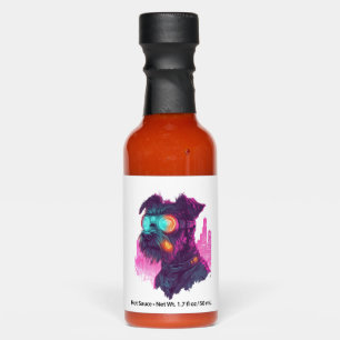 Cyberpunk Schnauzer � Futuristic Neon Dog Hot Sauces