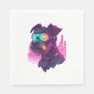 Cyberpunk Schnauzer – Futuristic Neon Dog Napkins