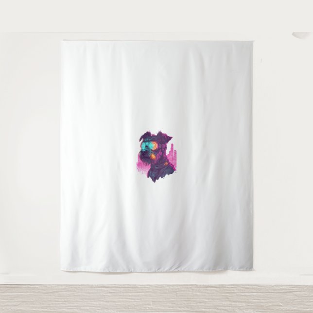 Cyberpunk Schnauzer – Futuristic Neon Dog Tapestry (Front)