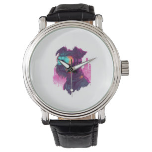 Cyberpunk Schnauzer – Futuristic Neon Dog Watch