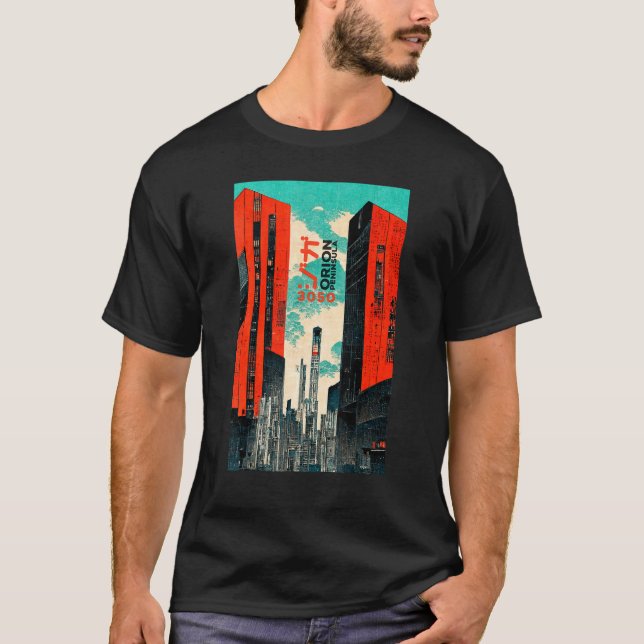 Cyberpunk Sci-fi Dystopia City Ukiyo-e Japanese Re T-Shirt (Front)