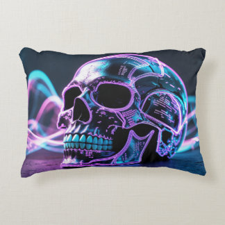 Cyberpunk Skull Glitch Accent Pillow