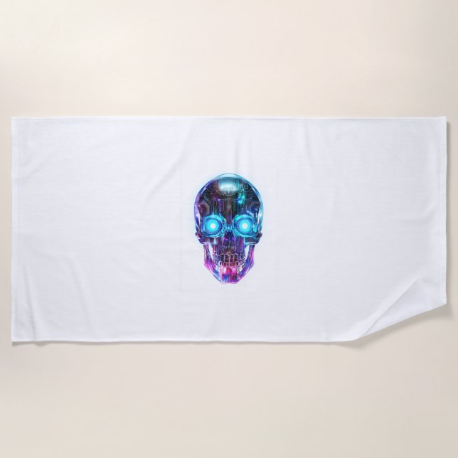 Cyberpunk Skull King Beach Towel (Front)