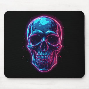 Cyberpunk Skull Neon Synthwave Glow Gamer Goth Mouse Pad