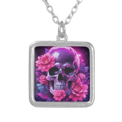 Cyberpunk Skull  Roses Necklace