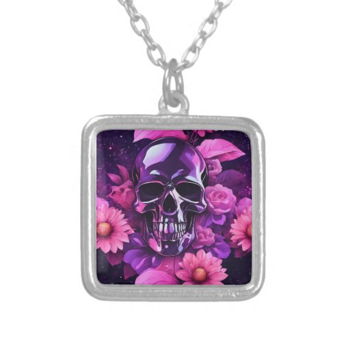 Cyberpunk Skull  Roses Necklace