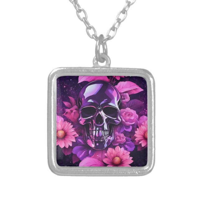 Cyberpunk Skull & Roses Necklace (Front)