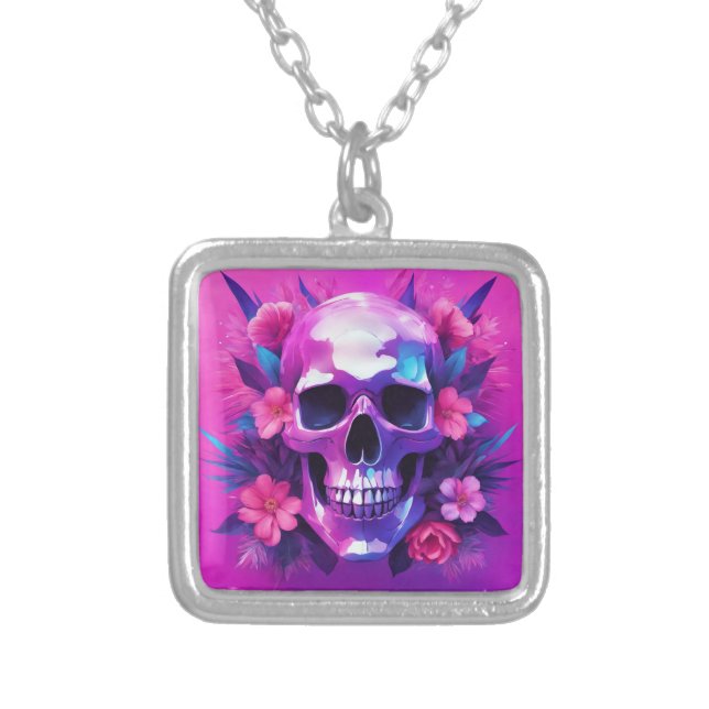 Cyberpunk Skull & Roses Necklace (Front)