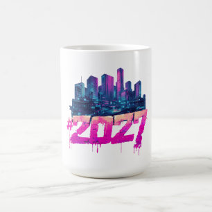 Cyberpunk Skyline 2027 Neon Graffiti Coffee Mug