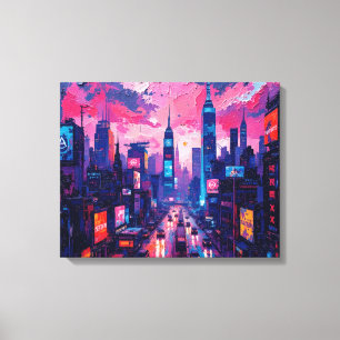 Cyberpunk Skyline Canvas Wall Art Futuristic