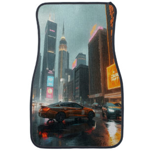 Cyberpunk Skyscrapper City Cars Car Floor Mat