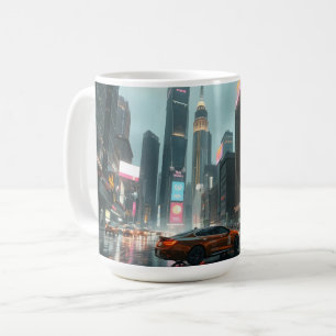 Cyberpunk Skyscrapper City Cars Coffee Mug