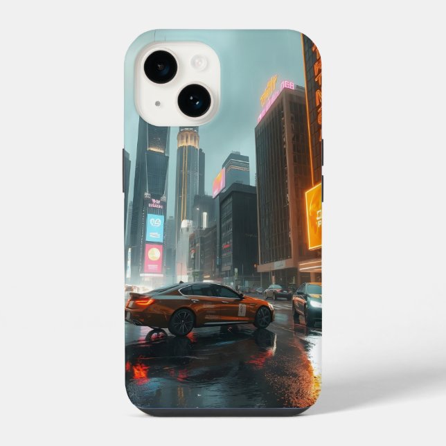 Cyberpunk Skyscrapper City Cars iPhone Case (Back)