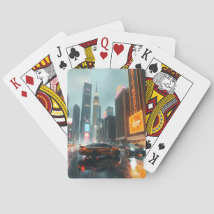 Cyberpunk Skyscrapper City Cars Poker Cards