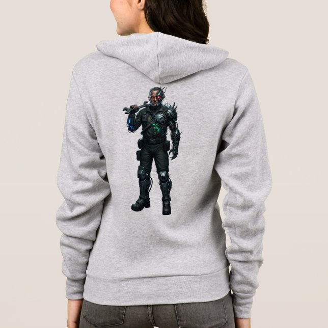 Cyberpunk Soldier Graphic Grey Zip Techwear  Hoodie (Back)