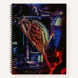 Cyberpunk Sparrow in Neon Cityscape Notebook