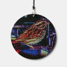 Cyberpunk Sparrow in Neon Cityscape
