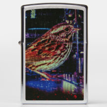 Cyberpunk Sparrow in Neon Cityscape