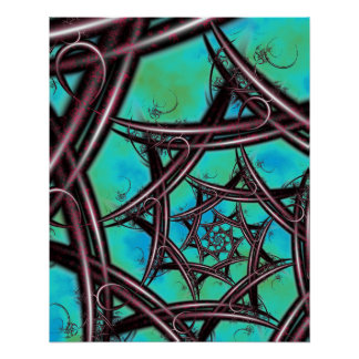 Cyberpunk Star Spiral Fractal Poster