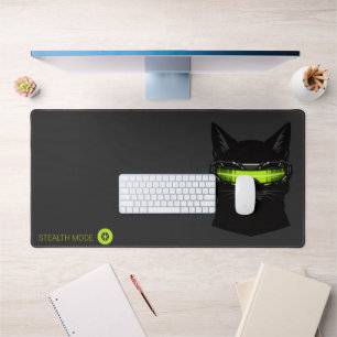 Cyberpunk Stealth Cat Acid Green Gaming Desk Mat