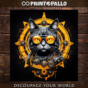 Cyberpunk steampunk cat with glasses - Decoupage  Wrapping Paper Sheets